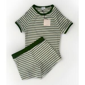 NEW! Superdown Kiki Short Set in Green Medium Knit set Striped NWT